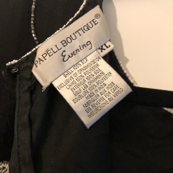 Beaded Black & White 100%Silk Floral Papell Boutique Evening Top, Size XL - Picture 7 of 8